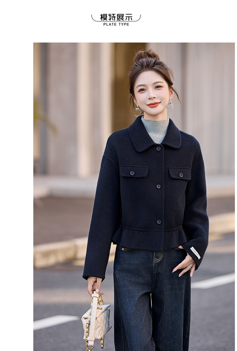 毛呢外套女短款2026秋冬季新款小个子高级感韩系收腰双面羊毛大衣,女装双面呢大衣,琪绚服饰