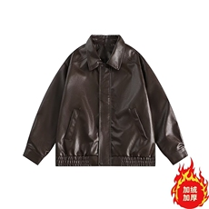 美式复古翻领pu皮衣夹克ins潮牌机车加绒皮衣外套Y1023-P88网图，男装夹克，电商B245