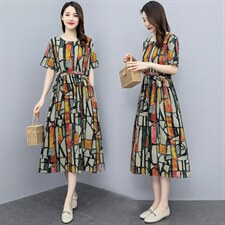 2022年夏季新款抽绳修身时尚印花连衣裙，女装连衣裙，香香