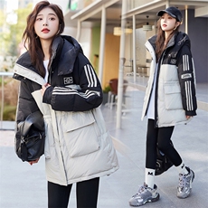 现货连帽中长款抽绳白鸭绒羽绒服女冬季新款设计感小众加厚立领，女装羽绒服，天丽