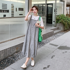 灰色工装背带裙套装女2025夏季新款韩系慵懒风宽松显瘦休闲连衣裙，女装连衣裙，浙宝276（原081）