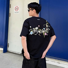 万针全刺绣工艺抖音得物高品质260克重磅纯棉双纱美式高街短袖T恤，男装T恤，电商A486
