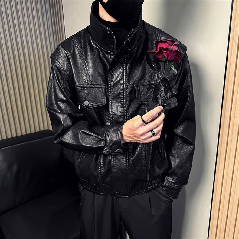 立领中短款韩版潮流时尚皮衣皮夹克男A368-J017-P158,男装皮衣,电商A368