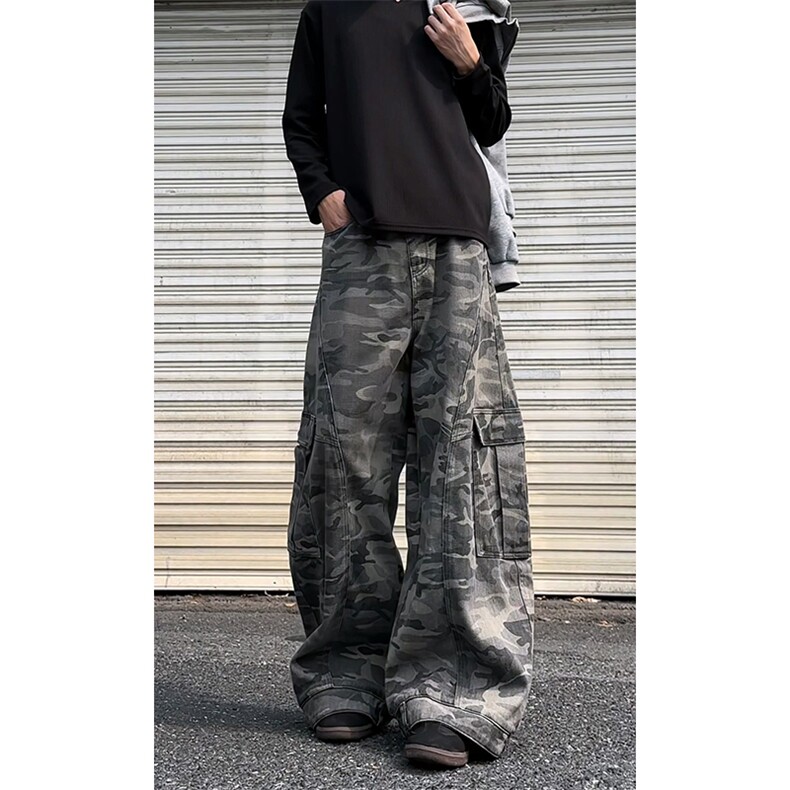 美式高级复古弯刀迷彩工装裤男宽松牛仔裤A166-NA5814-特P70控118图片