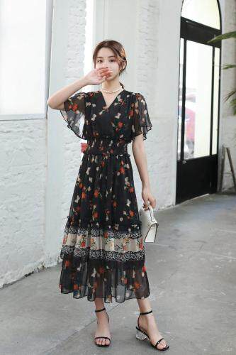 《现货》夏季新款长款碎花连衣裙，女装连衣裙，宫廷韵色