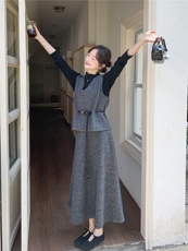 2026春季新款三件套磨毛背心裙串皮带修身显瘦连衣裙高端打底裙子，女装套装/套裙，艾米莉亚