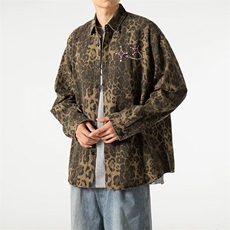 潮流牛仔豹纹夹克男士复古2025春新款小众工装褂子外套CY1045-P60，男装夹克，星座412-3