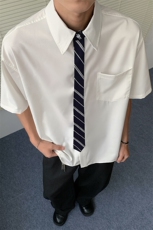 领带拼接格子纯色基础款黑白色男生学院风短袖衬衫夏季CS2537特40，男装T恤，电商B289