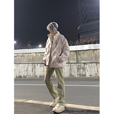 美式高街vibe拼接黄泥牛仔裤修身直筒裤XZ310A-4-NZ27控78，男装牛仔裤，星座310A-4