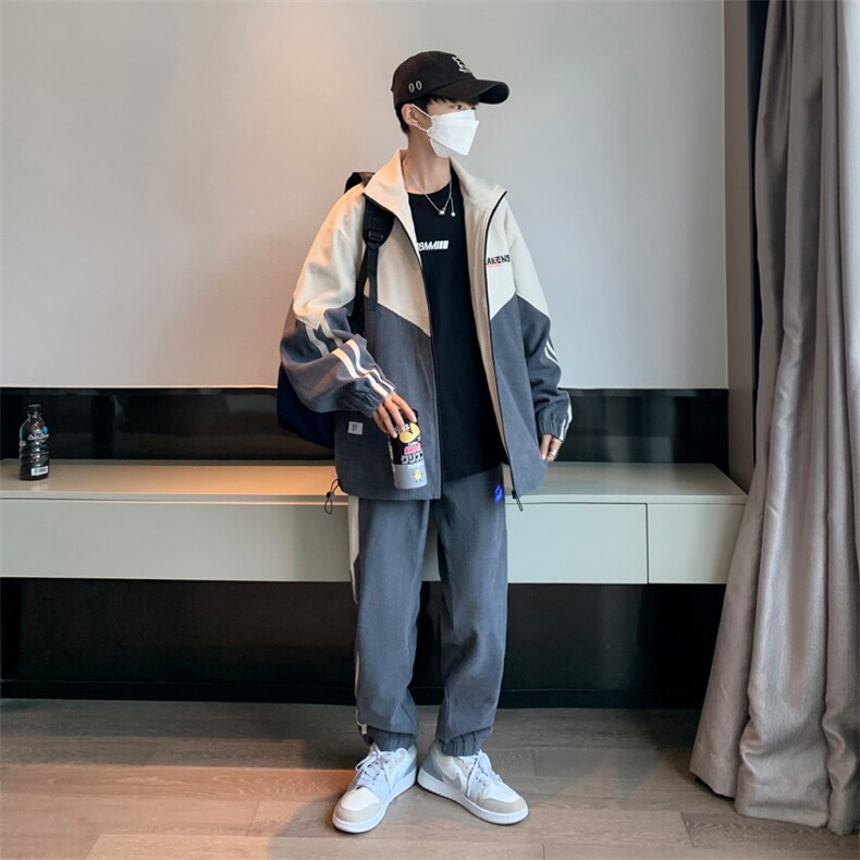 秋季新款立领拼接夹克外套束脚九分裤休闲运动套装男TZD13P130图片