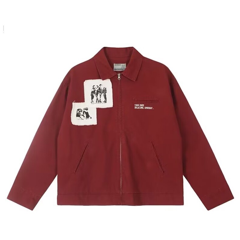 早秋款翻领夹克男复古宽松休闲设计感贴布底特律外套GAA300 P87图片