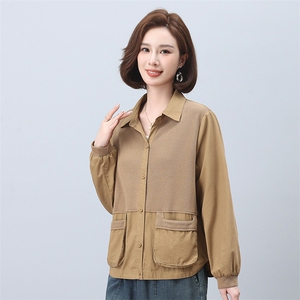 衬衫女宽松上衣时尚薄款短外套2025春秋季新款中年妈妈装休闲衬衣