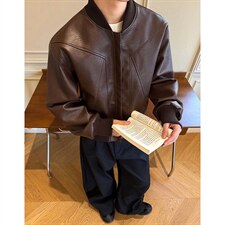 抖音得物高品质美式高街复古老钱风PU皮夹克外套男女短款机车皮衣，男装夹克，电商A486