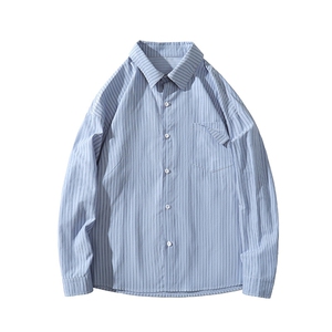 2025春新港风细条纹翻领长袖衬衫男大码宽松休闲衬衣外套C818-P50图片