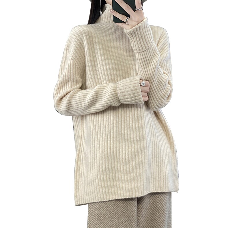 S-2323"高领毛衣女套头秋冬新款宽松慵懒风羊毛,女装羊毛衫,蒙莲贝斯