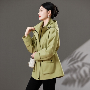 品牌专柜！韩版可拆连帽抽绳收腰冲锋衣外套2025年春季新款风衣女图片