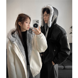 荔枝皮狼王座山雕棉服全毛连帽加厚夹克外套男 H1172 特P120图片