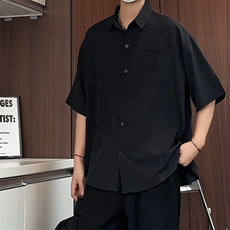 C6042/P35夏款新款港风冰丝纯色衬衣男克莱因蓝衬衣开衩短袖衬衫，男装衬衫，电商A141