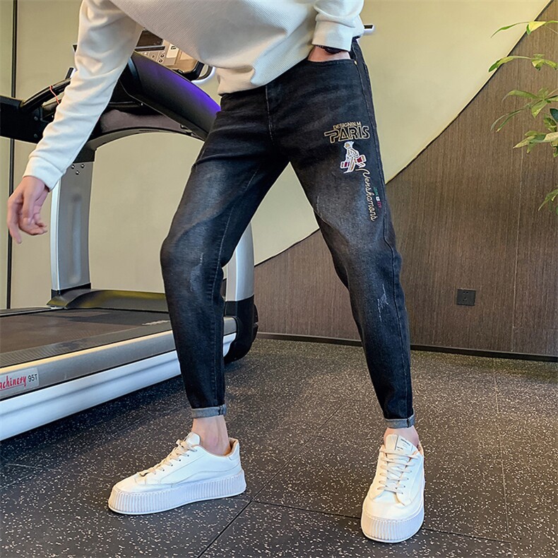牛仔裤加厚刺绣男长裤修身小脚微弹休闲牛仔裤社会小伙508K102P58图片