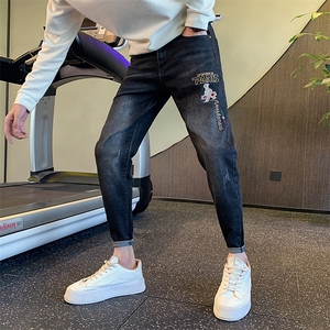 牛仔裤加厚刺绣男长裤修身小脚微弹休闲牛仔裤社会小伙508K102P58图片