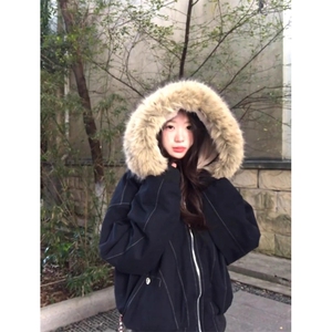 现货重磅boxy短款棉衣座山雕大毛毛领男女棉服水洗工装厚外套,男装棉衣,电商A486-1