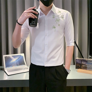 B216  6502 P50 2025夏装新款刺绣新中式中袖衬衫潮男 社会小伙风图片