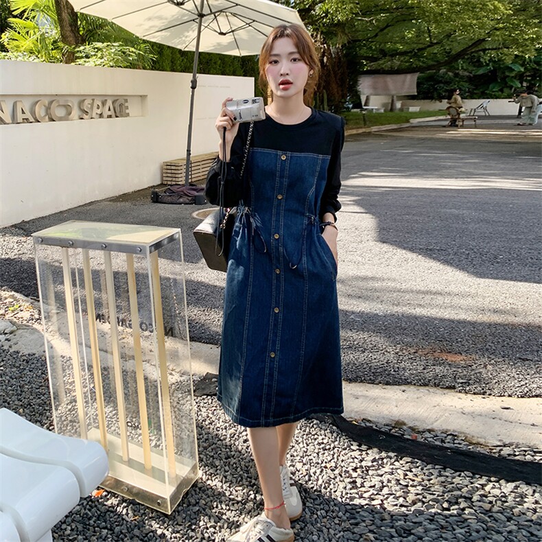 现货：春秋装新款牛仔拼色宽松百搭连衣裙C135-2371P125K178,女装连衣裙,2C135