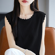 小香风2025花边圆领吊带背心女内搭春夏薄款宽松无袖，女装T恤，暖圣羊羊绒