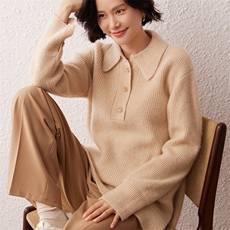 2024秋季新款七针元宝针POLO领长袖35%羊绒衫复古休闲，女装羊绒衫，雪真羊绒高端店