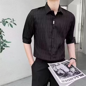 夏装冰丝设计感七分袖衬衫男装短袖寸衣服衬衣夏季薄款 CY101图片