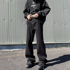 美式vibe风裤子高街纯黑色微喇牛仔裤男款显高直筒裤秋冬~K60866，男装牛仔裤，星座601-2