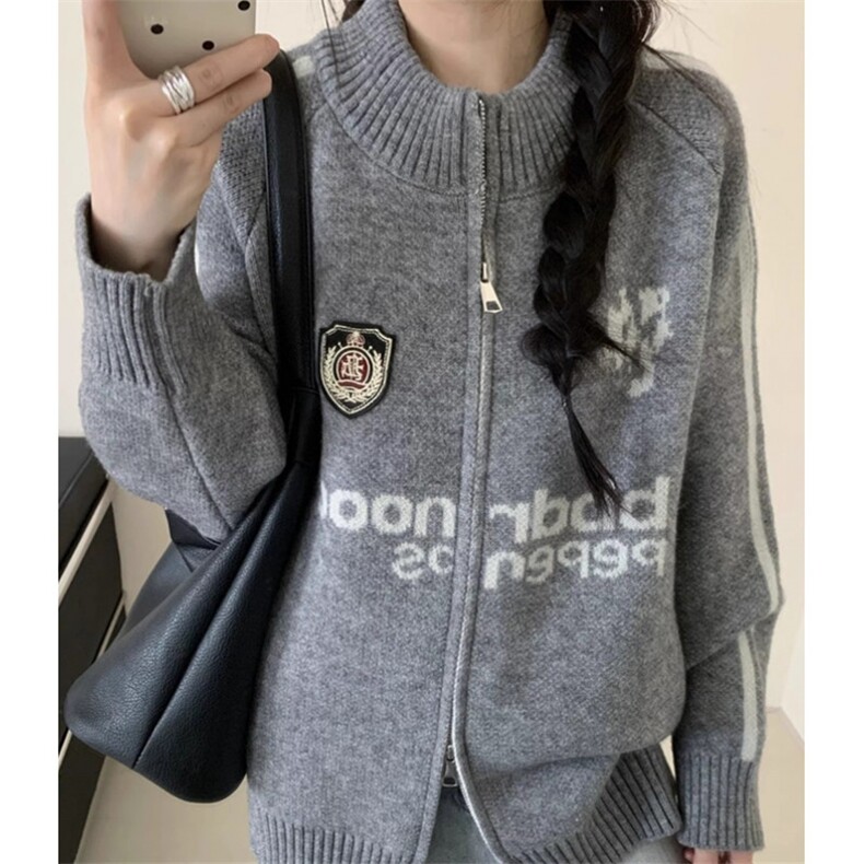 棒球服翻领拉链毛衣开衫女外套秋装新款韩版宽松针织衫M303,男装针织衫/毛衣,星座1116A（原606A-3）