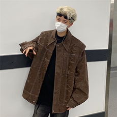 现货不缺货欧美水洗皮衣宽松假两件外套夹克1209-1-JK17-P108，男装皮衣，星座1209-1