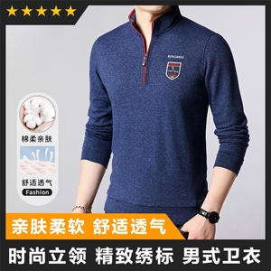 F83052高品质棉T立领长袖T恤拉链门襟图片