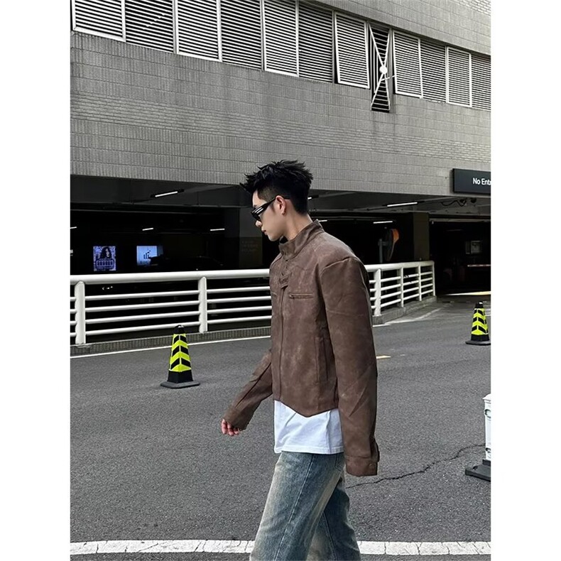 高级感垫肩短款机能外套男秋款美式高街潮牌vibe风机车夹克,男装夹克,四季星座505