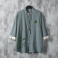 男士衬衫七分袖衬衣中袖印花立领唐装风XZ1512-241523-P35，男装衬衫，星座1512