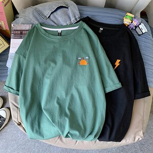 416B-1-DT89-P25 限39 中性风刺绣短袖t恤夏季学生宽松体恤半袖图片