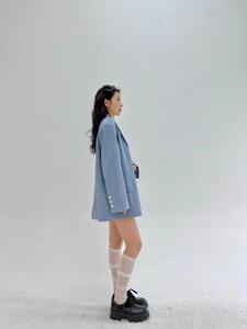 蓝紫色男友风oversize男友风西装图片