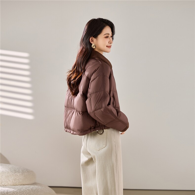 2025冬装新款羊羔毛领羽绒短外套,女装羽绒服,梦芯尔