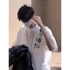 万针全刺绣解构设计260克重磅双纱纯棉高品质美式高街短袖T恤特39，男装T恤，电商A486
