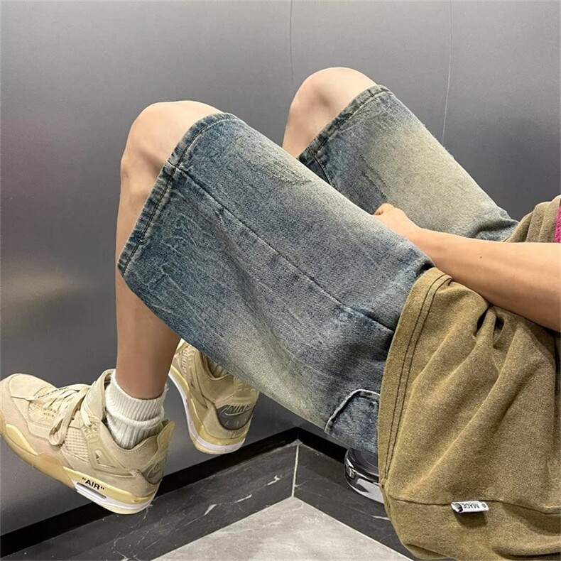 港风ins潮流做旧复古牛仔短裤男女宽松夏季薄直筒五分裤DK615-p36,男装牛仔裤,星座1008-1