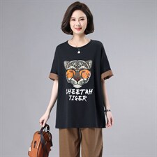 短袖t恤女2022夏季薄款宽松遮肚子显瘦流行时尚妈妈圆领体恤上衣，女装T恤，奕阳依阁