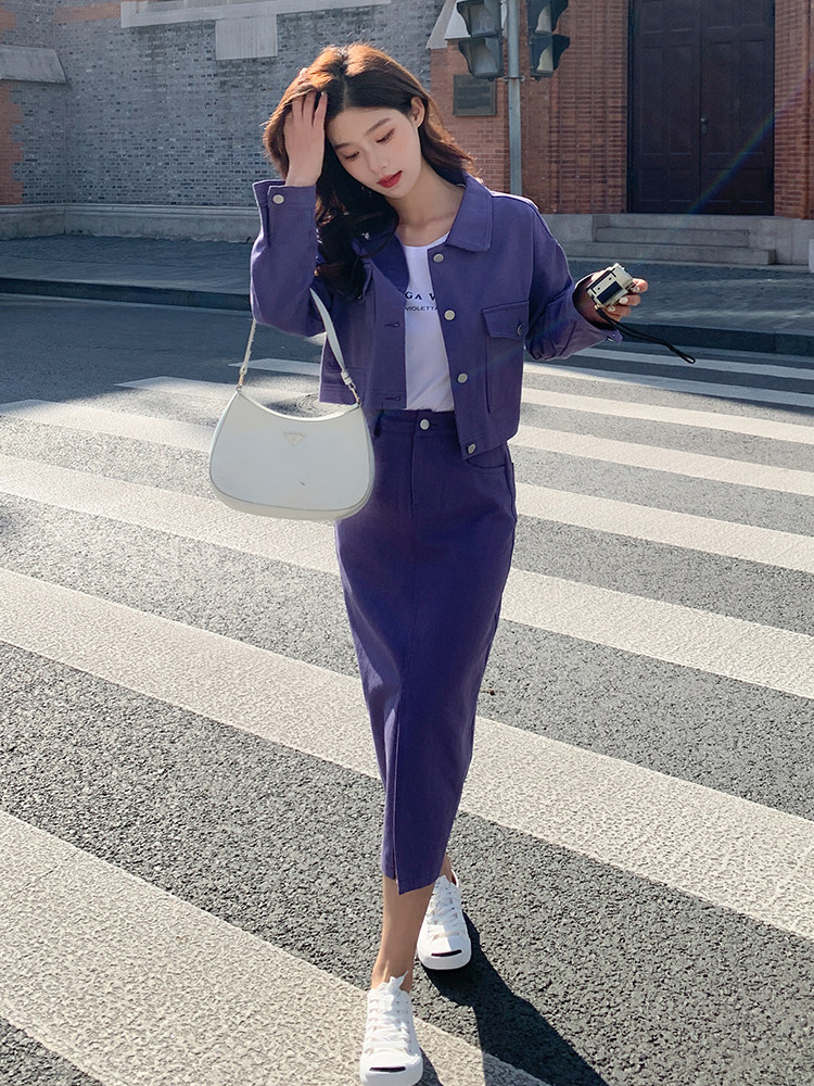 A9806紫色牛仔套装批155控238,女装套装/套裙,浙宝305