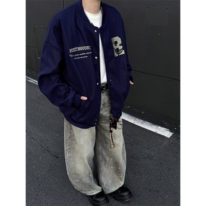 春秋季新款字母印花棒球服外套男士复古宽松休闲百搭夹克上衣
