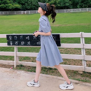 超好看ifashion韩系蓝色衬衫连衣裙女夏2025年新款高级感气质中裙图片