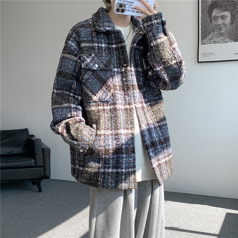 粗花呢格纹棉服复古大码夹棉加厚小香风毛圈格子呢外套LF101特P95,男装棉衣,电商B215