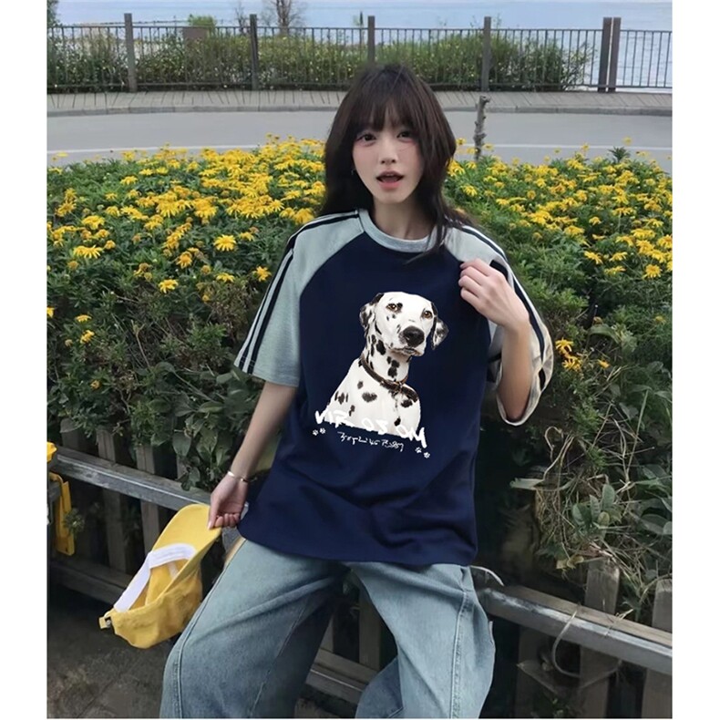 抖音得物品质二开240克宽松纯棉美式潮牌插肩三杠织带短袖T恤,男装T恤,电商A486