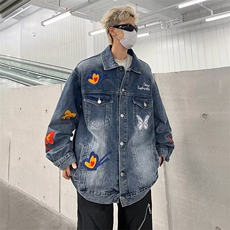 重工蝴蝶刺绣水洗牛仔衣男女春秋新款韩版高级休闲外套W341/P72，男装工装外套，星座506