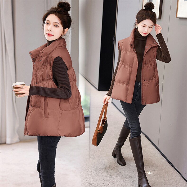 小立领鸭绒拼接羽绒马甲女2022冬季新款时尚别致宽松保暖外套潮，女装马甲，火爆靓佳人