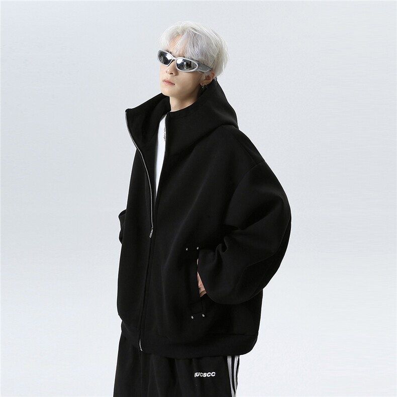 美式重磅连帽开始卫衣男宽松设计拉链帽衫加厚运动外套JK708-P78，女装短外套，电商C307
